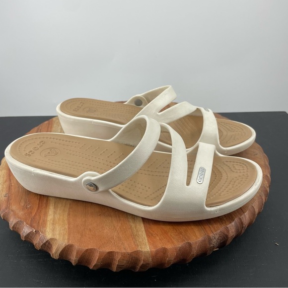 CROCS Shoes - Crocs White Patricia Wedge Slip On Slide Sandals Size 10